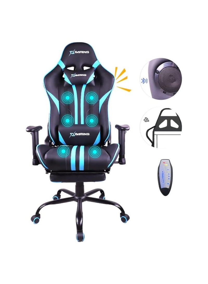 COOLBABY Gaming Chair Ergonomic Office Massage Chair 180° Recliner System 2D Adjustable Arm-Rest With Massage and Bluetooth Speaker and Footrest