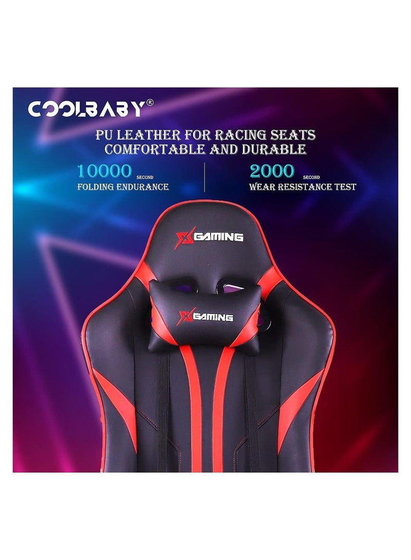 COOLBABY Gaming Chair Ergonomic Office Massage Chair,180° Recliner System,2D Adjustable Arm-Rest With Massage and Bluetooth Speaker and Footrest