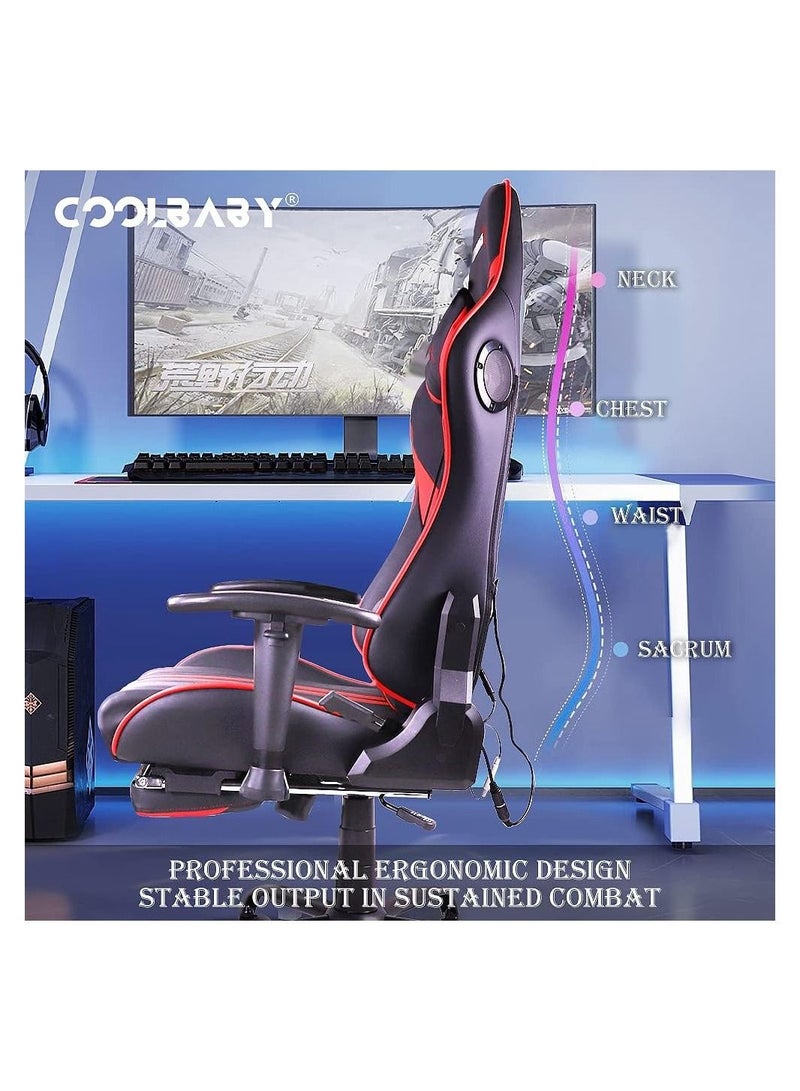 COOLBABY Gaming Chair Ergonomic Office Massage Chair,180° Recliner System,2D Adjustable Arm-Rest With Massage and Bluetooth Speaker and Footrest