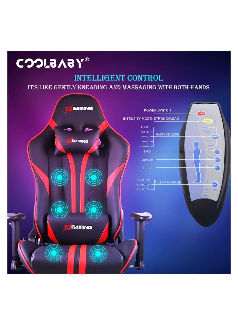 COOLBABY Gaming Chair Ergonomic Office Massage Chair,180° Recliner System,2D Adjustable Arm-Rest With Massage and Bluetooth Speaker and Footrest