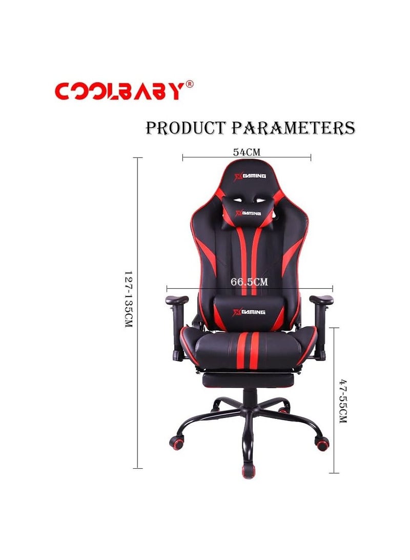 COOLBABY Gaming Chair Ergonomic Office Massage Chair,180° Recliner System,2D Adjustable Arm-Rest With Massage and Bluetooth Speaker and Footrest