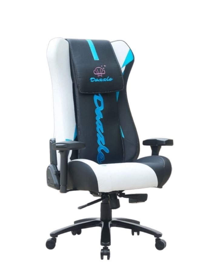 Dazzle - Gaming Chair - Blue/White; Molded foam inside back and seat, steel structure and PU leather, new 3D adjustable armrest, 350mm metal base, multi function mechanism with rocking function