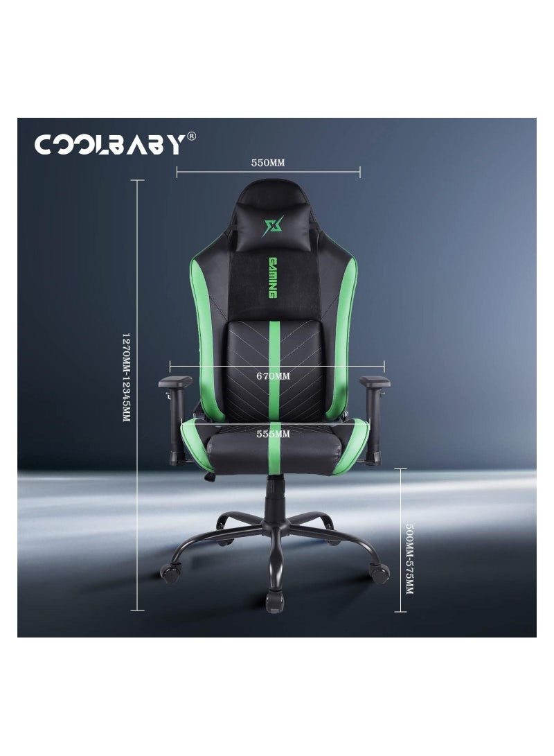 Gaming Chair Ergonomic Office Chair,180° Recliner System,2D Adjustable Arm-Rest With Three-gear Backrest Adjustment Green