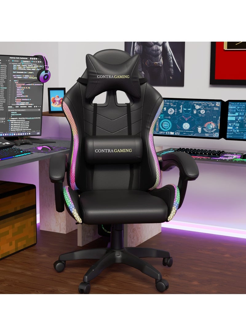 Mahmayi Black HYG-01LED LED Gaming Chair, Ergonomically Designed with RGB Lights with Adjustable Brightness, Finest Reclining Feature & Power Support USB Gaming Chairs