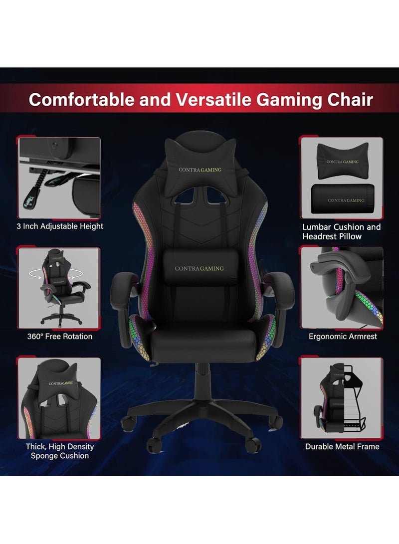 Mahmayi Black HYG-01LED LED Gaming Chair, Ergonomically Designed with RGB Lights with Adjustable Brightness, Finest Reclining Feature & Power Support USB Gaming Chairs