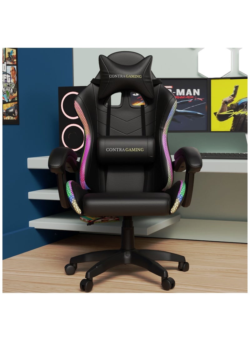 Mahmayi Black HYG-01LED LED Gaming Chair, Ergonomically Designed with RGB Lights with Adjustable Brightness, Finest Reclining Feature & Power Support USB Gaming Chairs