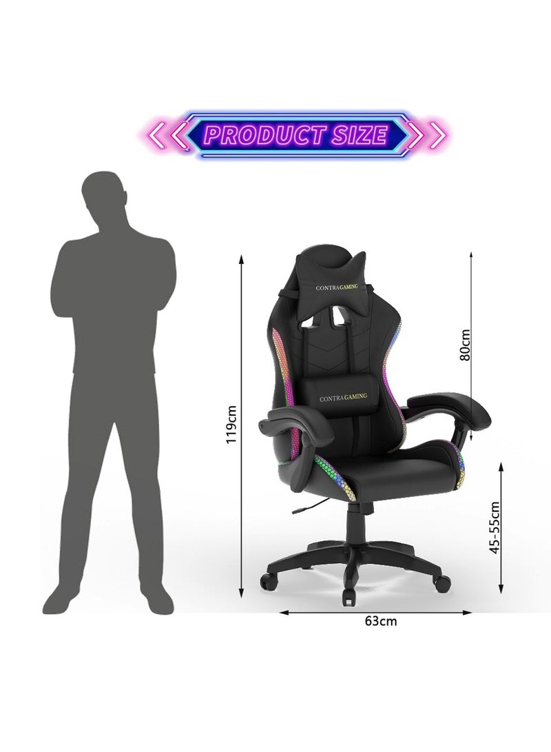 Mahmayi Black HYG-01LED LED Gaming Chair, Ergonomically Designed with RGB Lights with Adjustable Brightness, Finest Reclining Feature & Power Support USB Gaming Chairs