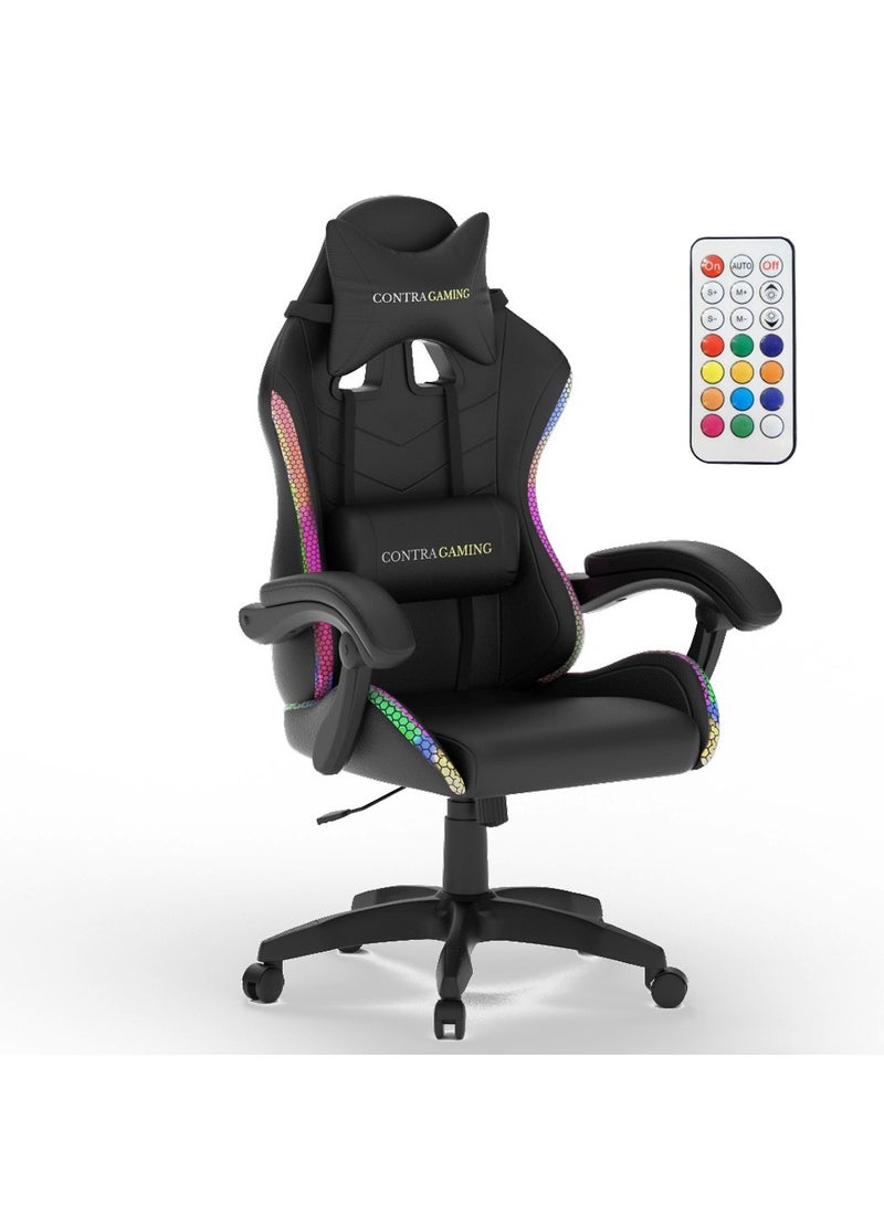 Mahmayi Black HYG-01LED LED Gaming Chair, Ergonomically Designed with RGB Lights with Adjustable Brightness, Finest Reclining Feature & Power Support USB Gaming Chairs
