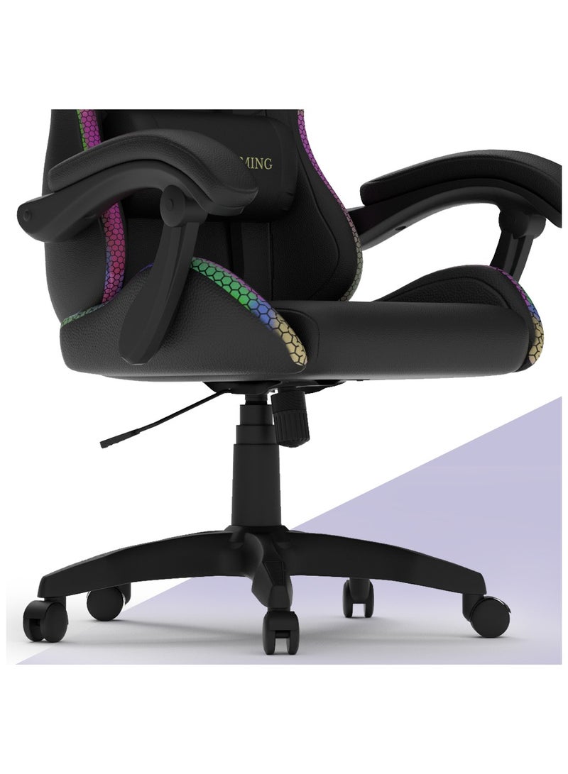 Mahmayi Black HYG-01LED LED Gaming Chair, Ergonomically Designed with RGB Lights with Adjustable Brightness, Finest Reclining Feature & Power Support USB Gaming Chairs