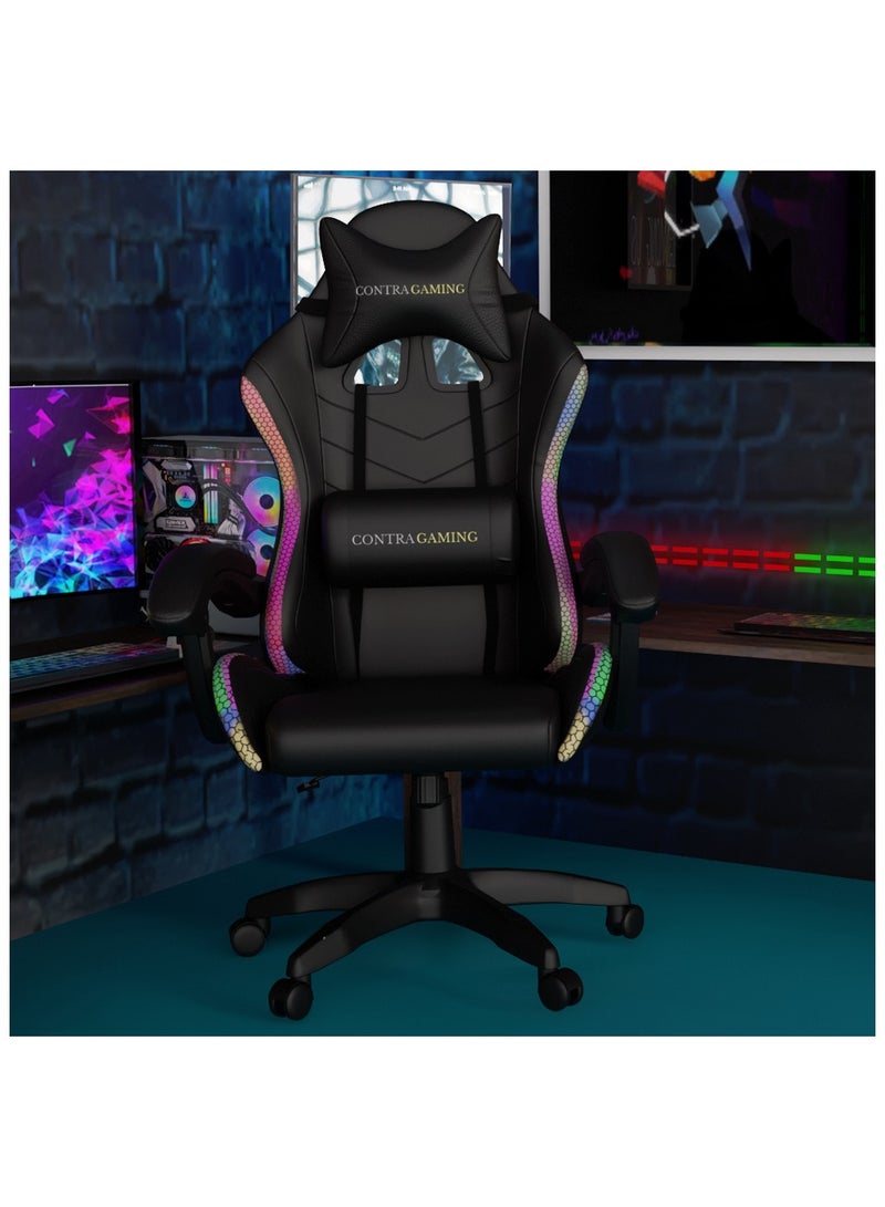 Mahmayi Black HYG-01LED LED Gaming Chair, Ergonomically Designed with RGB Lights with Adjustable Brightness, Finest Reclining Feature & Power Support USB Gaming Chairs