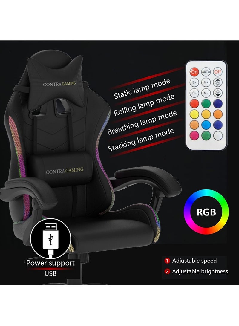 Mahmayi Black HYG-01LED LED Gaming Chair, Ergonomically Designed with RGB Lights with Adjustable Brightness, Finest Reclining Feature & Power Support USB Gaming Chairs