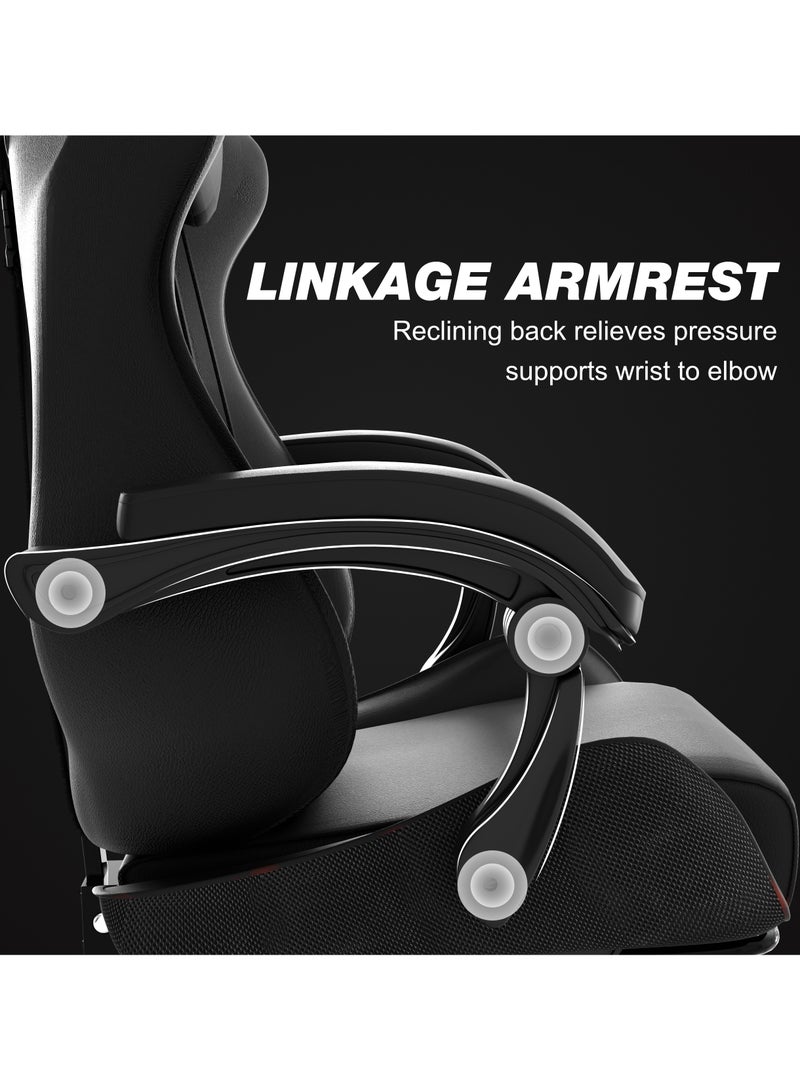 Gaming Chair with Retractable Footrest, Ergonomic Design, High Back, Reclining Function, Height adjustible, Neck and Lumbar Support, Silent Casters - Ideal for Racing, Office, and Computer Use Black