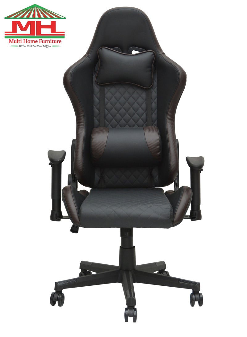 Gaming Chair, Ergonomic Office Chair, Adjustable Swivel Leather Desk Chair, Reclining High Back Computer Chair with Lumbar Support and Headrest, Racing Style Video Gamer Chair 8884-BROWN/BLACK