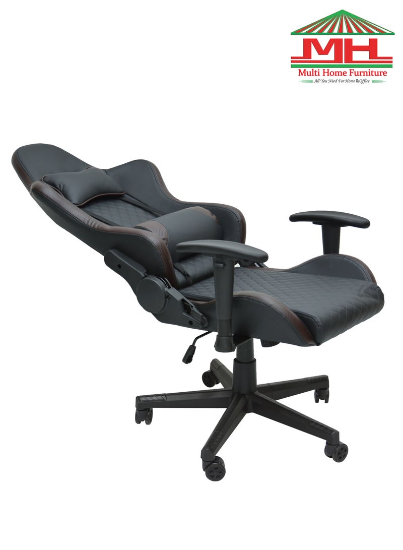 Gaming Chair, Ergonomic Office Chair, Adjustable Swivel Leather Desk Chair, Reclining High Back Computer Chair with Lumbar Support and Headrest, Racing Style Video Gamer Chair 8884-BROWN/BLACK