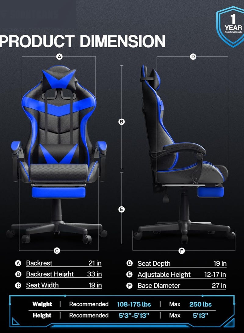 Gaming Chair PU Leather Office Chair High Back Computer Desk Chair Big Video Game Chair Racing Chair Executive Swivel Chair Ergonomic Recliner Chair with Footrest for Home Office