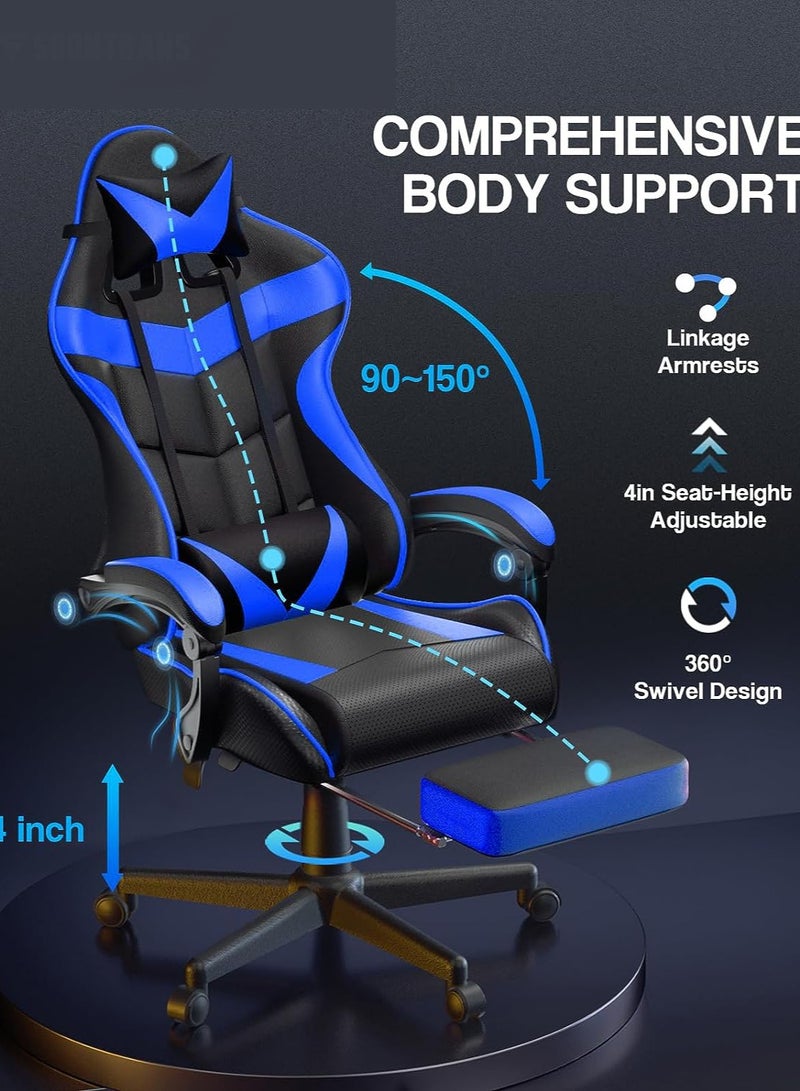 Gaming Chair PU Leather Office Chair High Back Computer Desk Chair Big Video Game Chair Racing Chair Executive Swivel Chair Ergonomic Recliner Chair with Footrest for Home Office