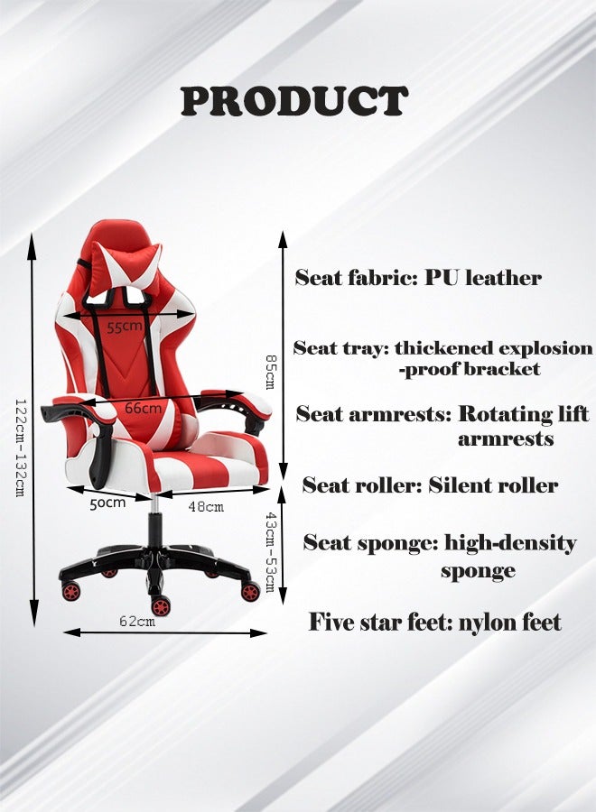 Gaming Chair with Footrest for Adults Ergonomic High Back Office Racing Chair with Armrest Swivel Leather Desk Chairs with Adjustable Headrest and Lumbar Cushion for Office and Home Blue