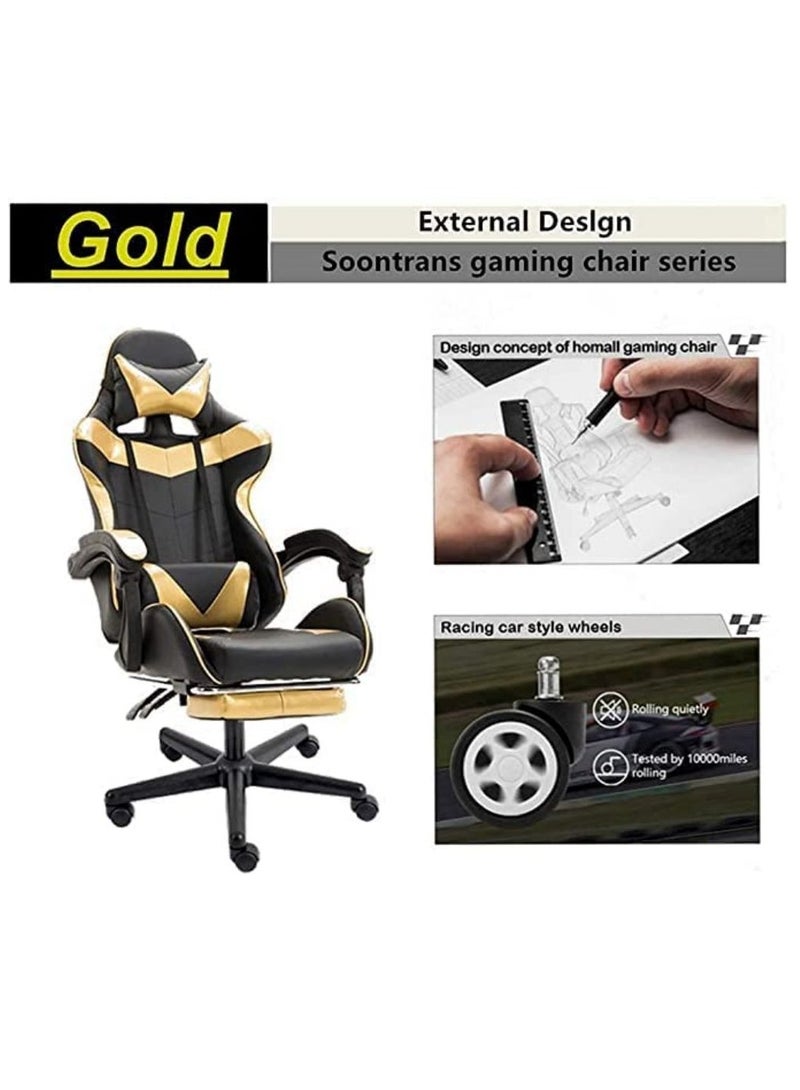 Gaming Chair Durable Leather Seat 360° Gaming Chair with Footrest Adjustable Swivel Task Chair with Headrest