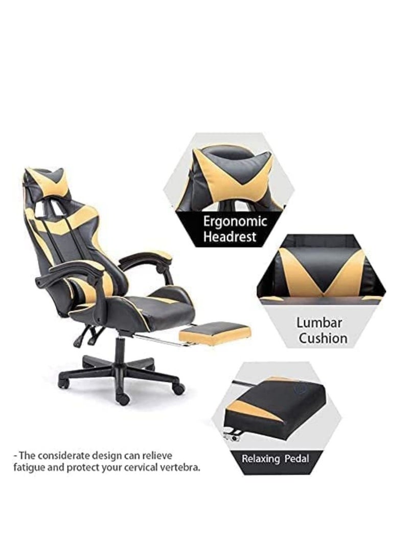 Gaming Chair Durable Leather Seat 360° Gaming Chair with Footrest Adjustable Swivel Task Chair with Headrest