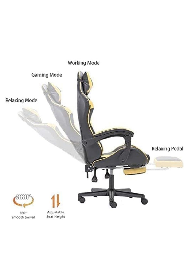 Gaming Chair Durable Leather Seat 360° Gaming Chair with Footrest Adjustable Swivel Task Chair with Headrest