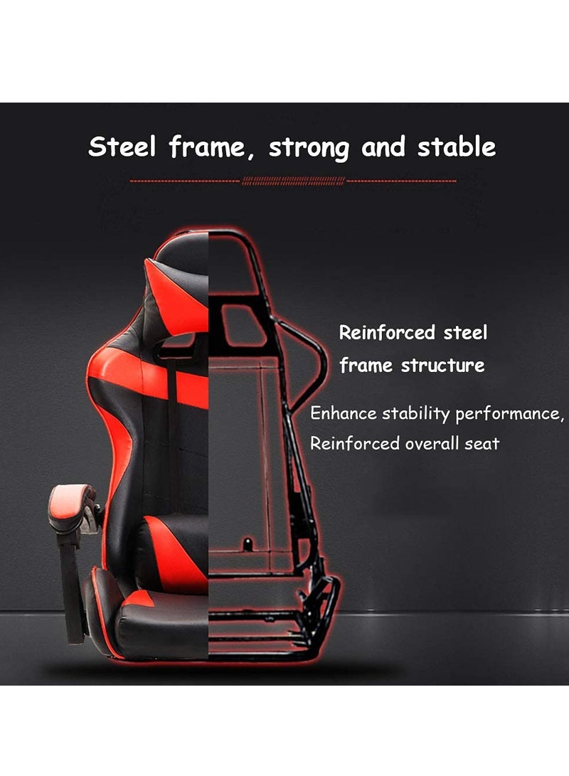 Gaming Chair Durable Leather Seat 360° Gaming Chair with Footrest Adjustable Swivel Task Chair with Headrest Red