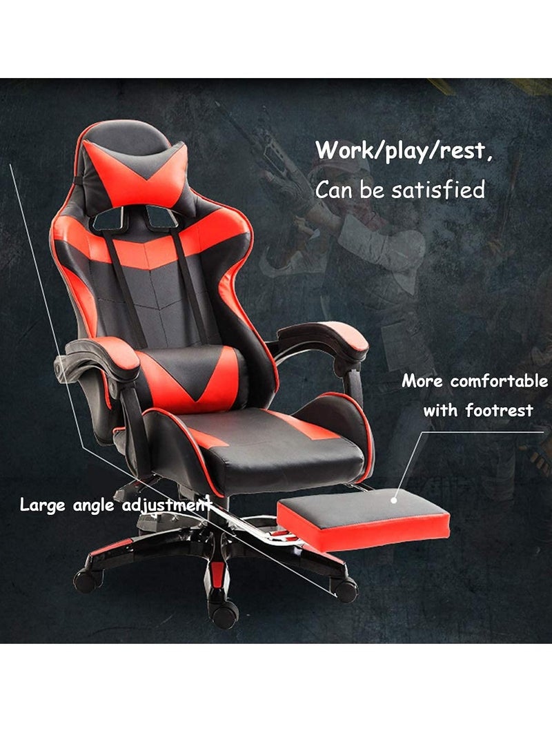 Gaming Chair Durable Leather Seat 360° Gaming Chair with Footrest Adjustable Swivel Task Chair with Headrest Red