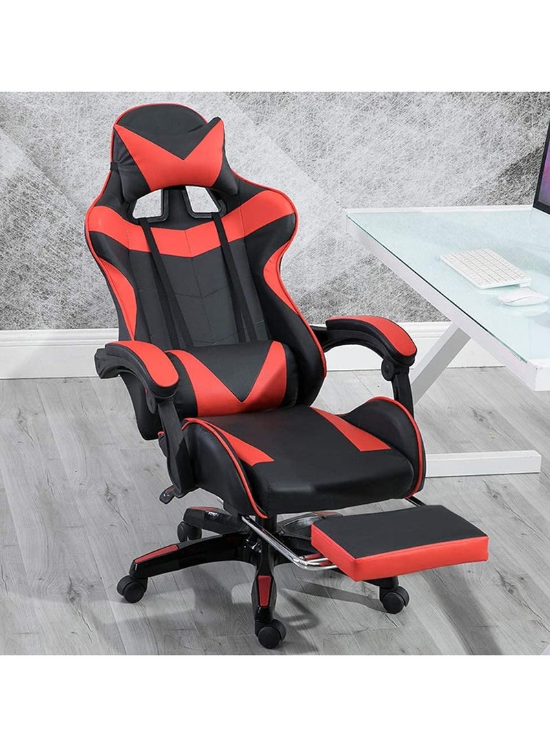 Gaming Chair Durable Leather Seat 360° Gaming Chair with Footrest Adjustable Swivel Task Chair with Headrest Red