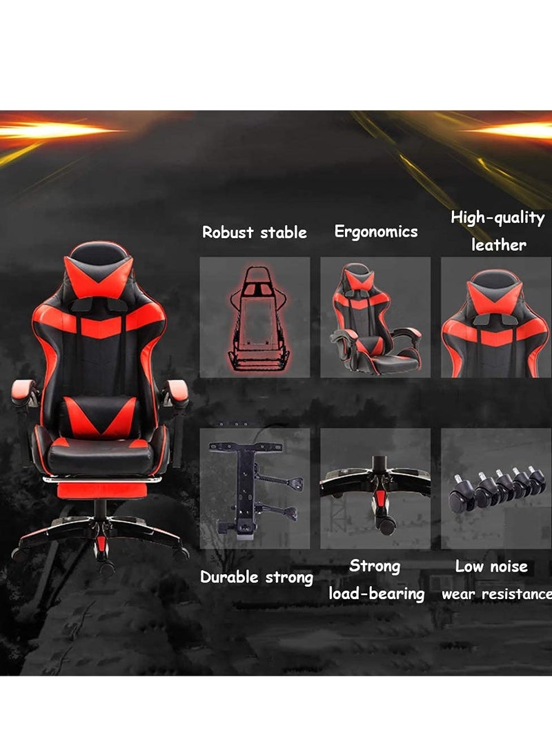 Gaming Chair Durable Leather Seat 360° Gaming Chair with Footrest Adjustable Swivel Task Chair with Headrest Red