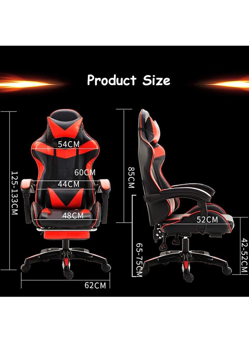 Gaming Chair Durable Leather Seat 360° Gaming Chair with Footrest Adjustable Swivel Task Chair with Headrest Red