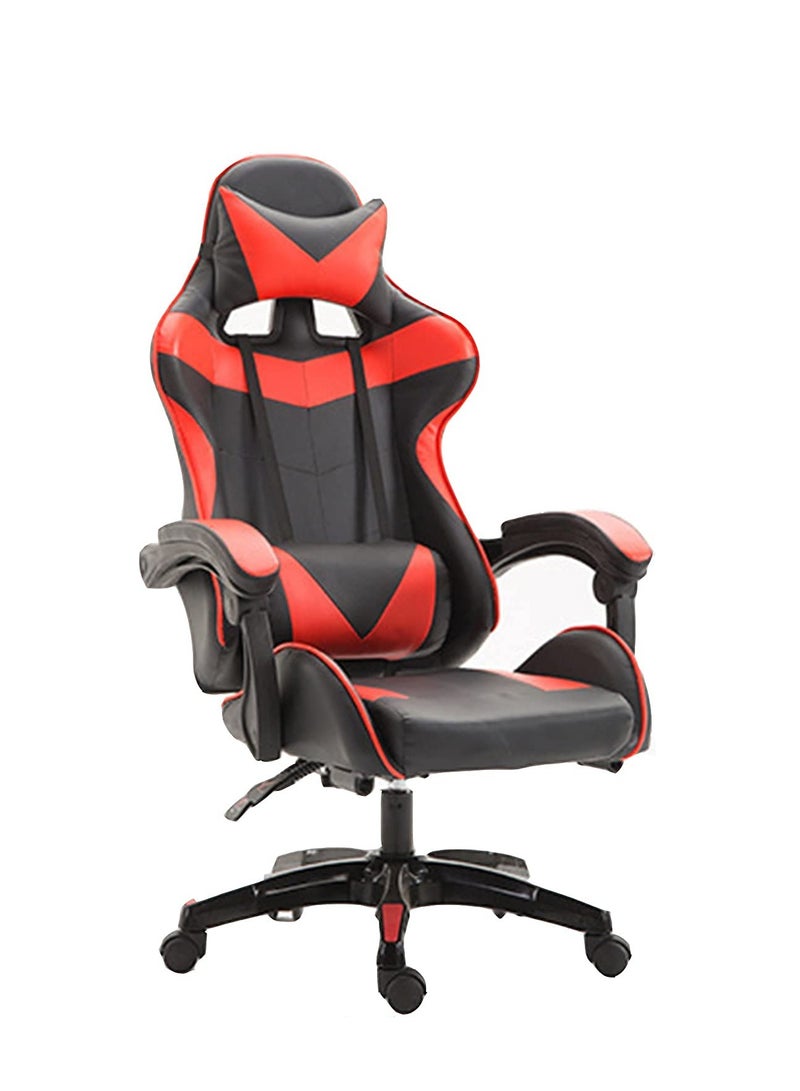 Gaming Chair Durable Leather Seat 360° Gaming Chair with Footrest Adjustable Swivel Task Chair with Headrest Red