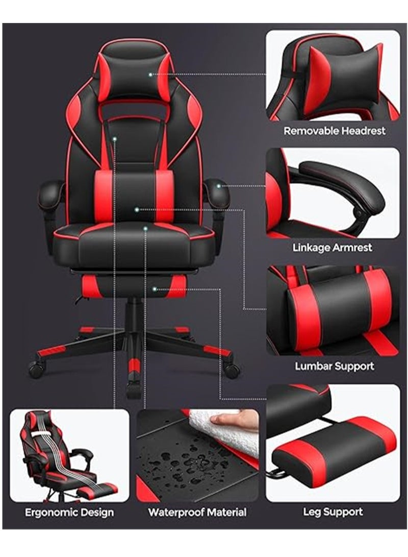 Gaming Chair Video Gaming Chair High Back Ergonomic Swivel Racing Computer Chair Task Chair, Rolling Office Chair with Lumbar Support Red