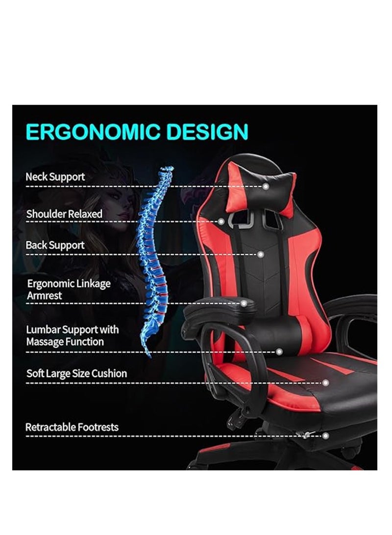 Gaming Chair Video Gaming Chair High Back Ergonomic Swivel Racing Computer Chair Task Chair, Rolling Office Chair with Lumbar Support Red