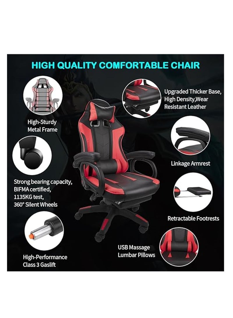 Gaming Chair Video Gaming Chair High Back Ergonomic Swivel Racing Computer Chair Task Chair, Rolling Office Chair with Lumbar Support Red