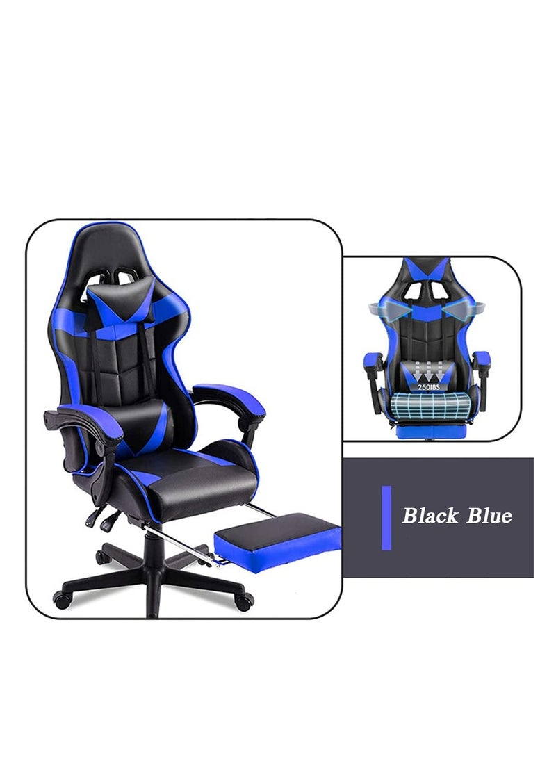 Gaming Chair Durable Leather Seat 360° Gaming Chair with Footrest Adjustable Swivel Task Chair with Headrest Blue