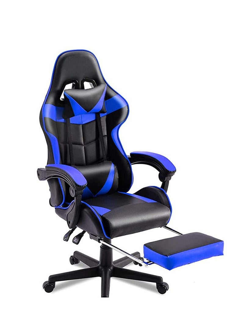 Gaming Chair Durable Leather Seat 360° Gaming Chair with Footrest Adjustable Swivel Task Chair with Headrest Blue