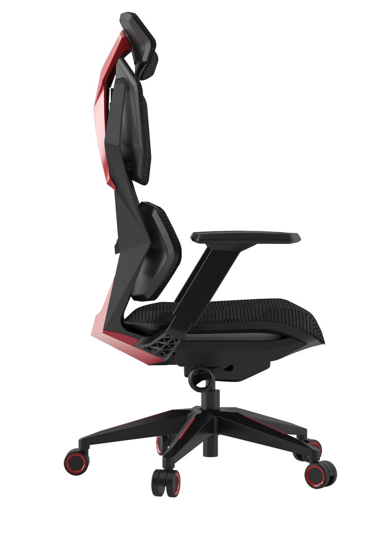 Astron Gaming Chair - Premium Ergonomic Gaming Chair with Multi-Functional Mechanism, Headphone Hanger, Carbon Fiber Textured Frame and Adaptive Shoulder & Lumber Support (Red)