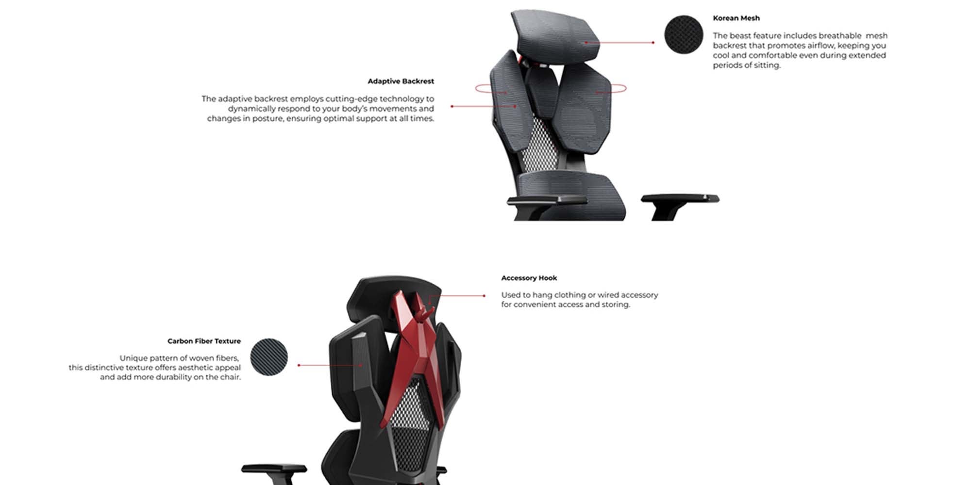 Astron Gaming Chair - Premium Ergonomic Gaming Chair with Multi-Functional Mechanism, Headphone Hanger, Carbon Fiber Textured Frame and Adaptive Shoulder & Lumber Support (Red)