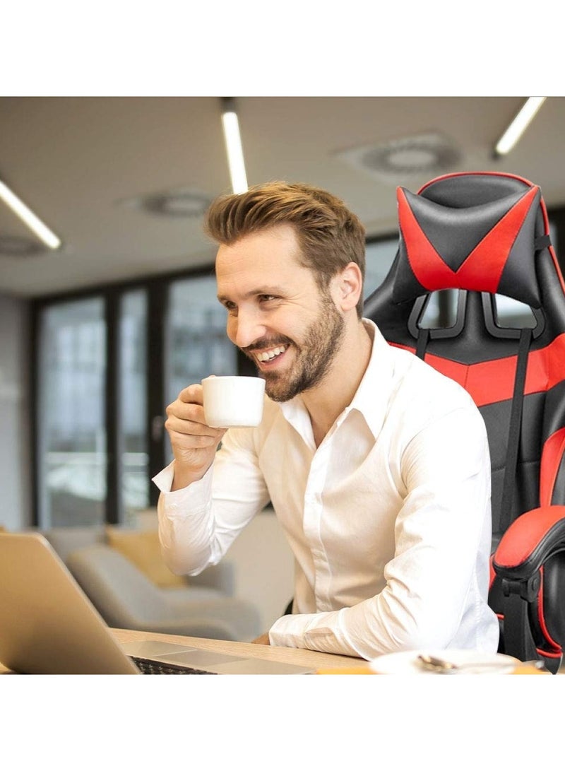 Ergonomic Gaming Chair Heavy Duty Office Throne with Headrest Armrest and Footrest Red