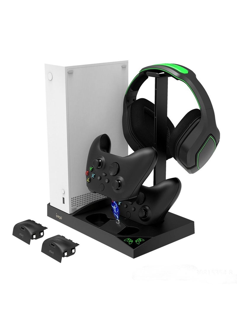 Vertical Charging Stand For Xbox Series S With Cooling Fan 1400mAh Rechargeable Battery Pack And Dual Controller Charger Headset Holder