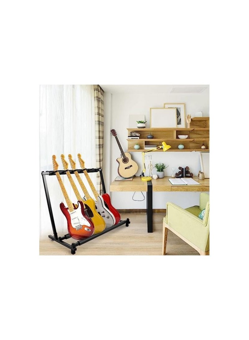 Kuyal 5 Holder Guitar Stand,Multi-Guitar Display Rack Folding Stand Band Stage Bass Acoustic Guitar, Black