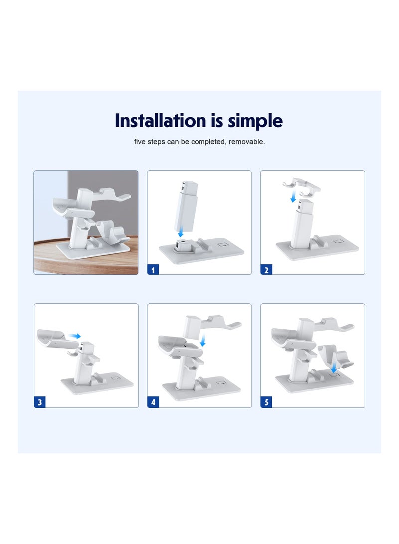 SYOSI Design VR Stand, Multifunction VR Headset Stand for Headset Display Holder and Controller Holder Mount Station for Oculus Quest/Quest 2/Rift Switch Stand and Touch Controllers (White)