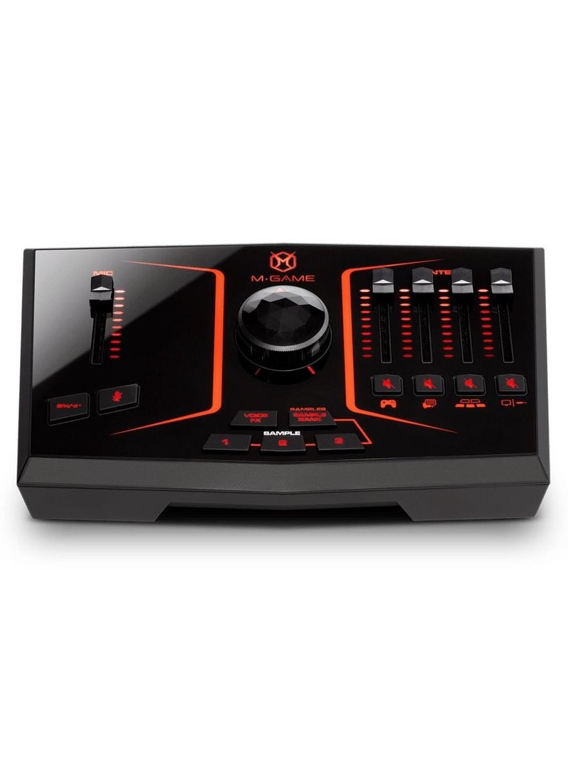 M-GAME Solo USB Audio Interface Mixer for Streaming and Gaming with XLR Microphone in, Optical in, Voice FX, Sampler and Dedicated Software