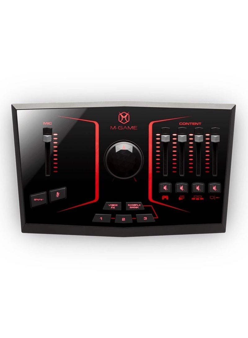 M-GAME Solo USB Audio Interface Mixer for Streaming and Gaming with XLR Microphone in, Optical in, Voice FX, Sampler and Dedicated Software