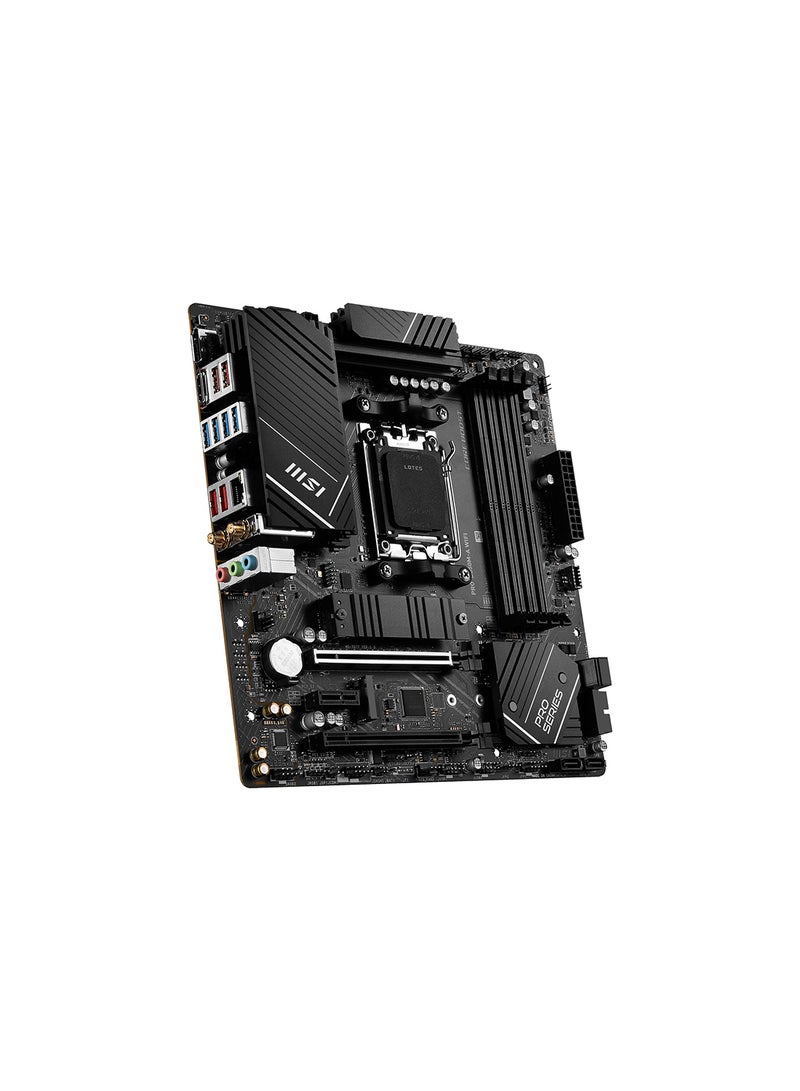 PRO B650M-A WIFI AM5 Micro-ATX Motherboard, AMD B650 Chipset, 4 x 2-Channel DDR5 Slots, 128GB Max Memory, Wi-Fi 6E, 2x PCI-E x16, 2x M.2, 1x HDMI, 1x DP, USB 23.2/2.0 Black