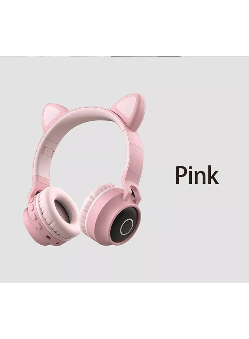 Kids Bluetooth Cat Ear Headphones 5.0 with Mic LED Light Deep Bass Foldable Stereo Wireless Headset