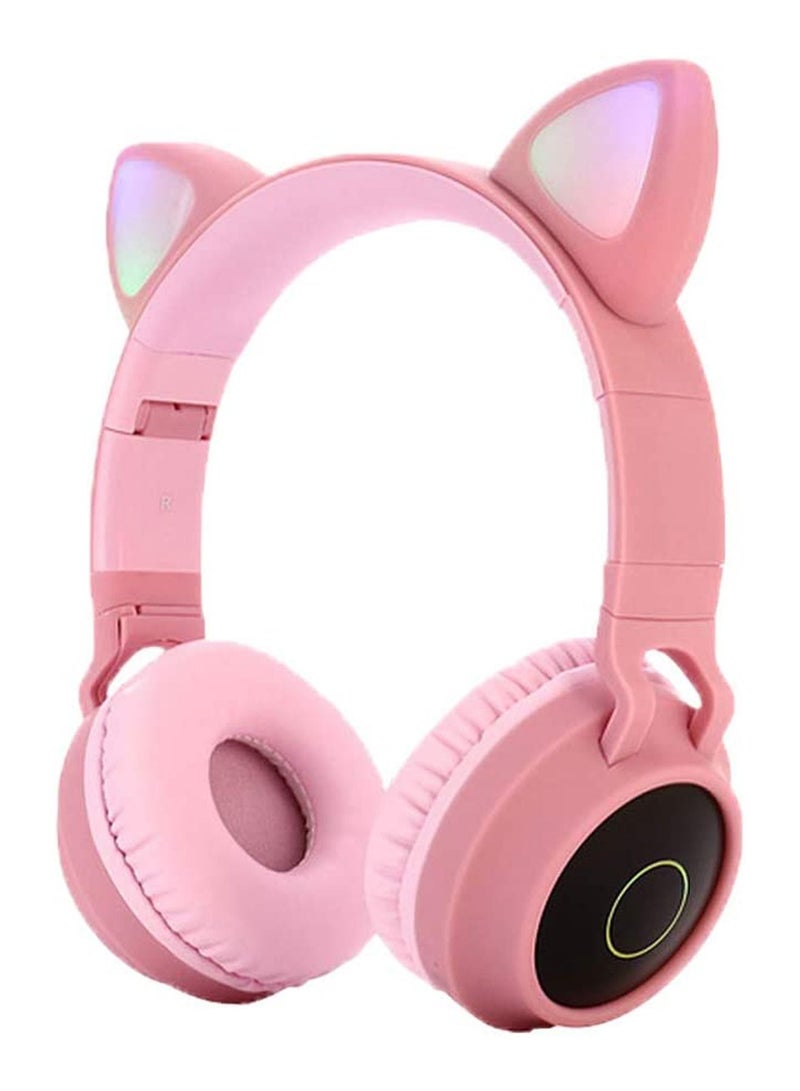 Kids Bluetooth Cat Ear Headphones 5.0 with Mic LED Light Deep Bass Foldable Stereo Wireless Headset