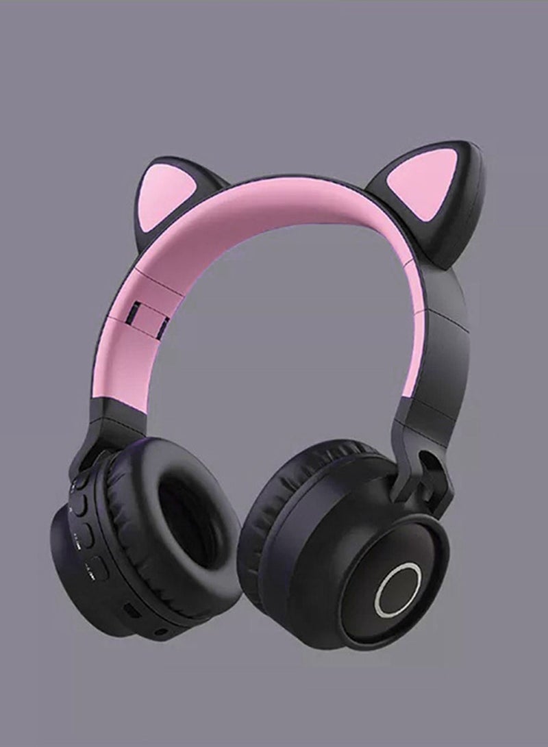 Kids Bluetooth Cat Ear Headphones 5.0 with Mic LED Light Deep Bass Foldable Stereo Wireless Headset