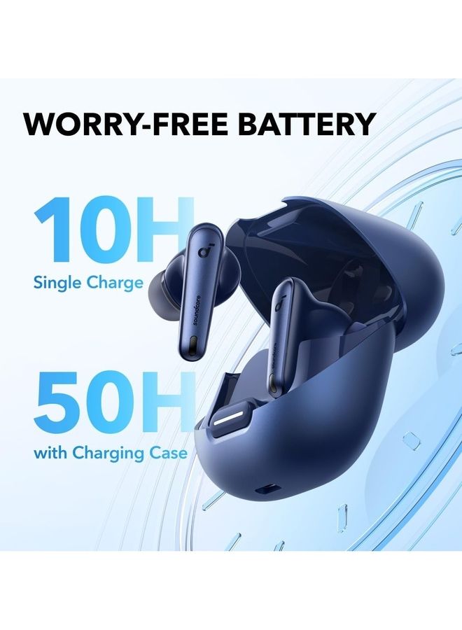 Liberty 4 NC Earbuds, 98.5 Percent Noise Reduction, Adaptive Cancelling To Ears And Environment, Hi-Res Sound, 50H Battery, Wireless Charging, Bluetooth 5.3 Navy Blue