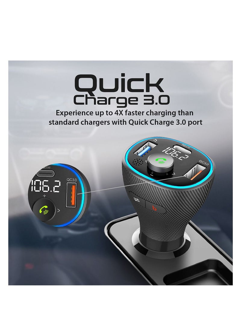 Promate Wireless FM Transmitter with Bluetooth V5.1, USB-C PD, QC 3.0, USB Media Port and Mic, PowerTune-38W
