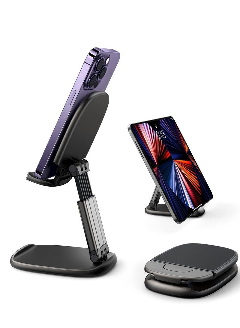 Desk Cell Phone Stand, Foldable Phone Stand, Metal Counterweight Base & Height Angle Adjustable Phone Stand, for 4.7